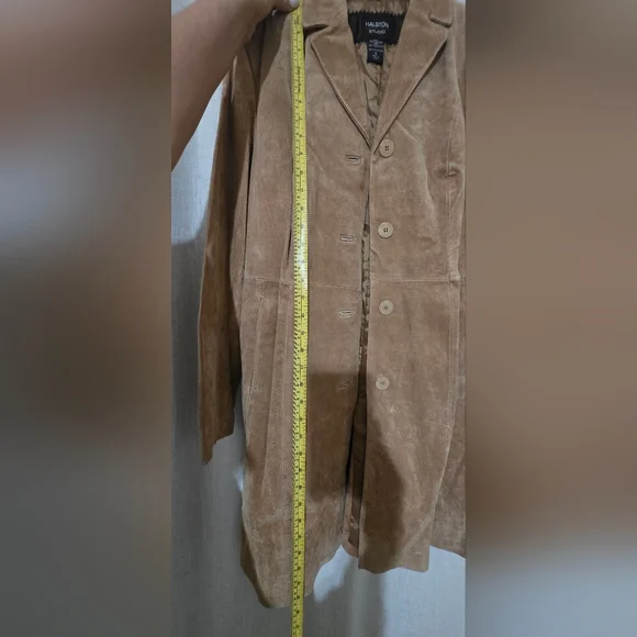 NWT Halston Studio Suede Leather Long Jacket Size S Color Caramel - Picture 6 of 12